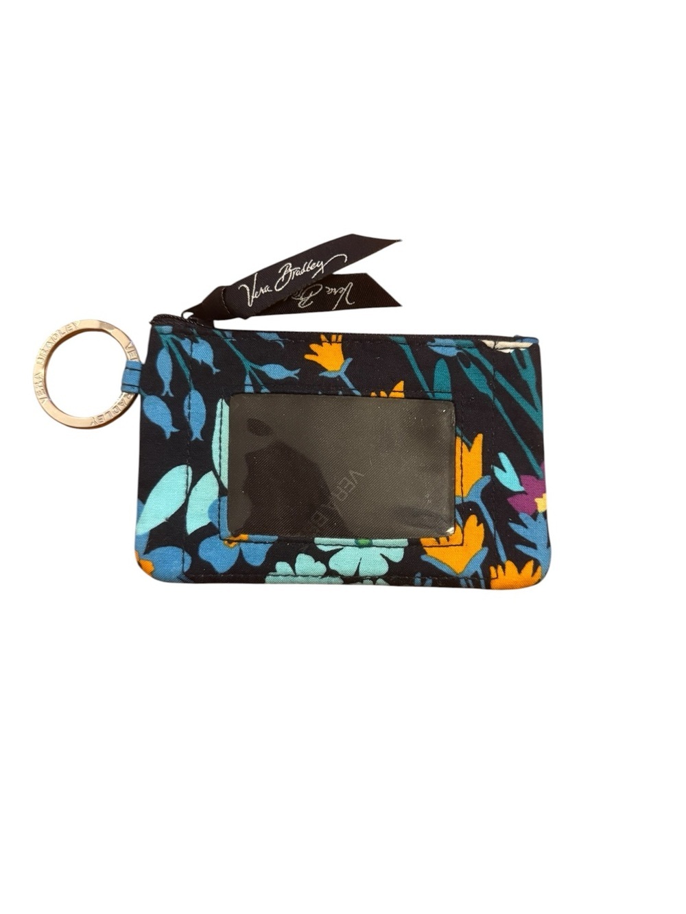 Vera Bradley Navy Floral ID Case with Key Ring
